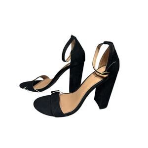 Merona Black Faux Suede Peep Toe Chunky Heels w/ Gold Buckle Size 9